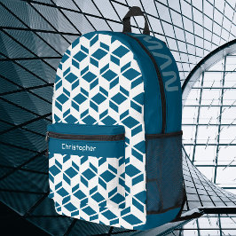 繰り返しパターモダンンの白ティール（緑がかった色） プリントバックパック