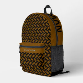 繰り返しパターモダンン茶色（黒） プリントバックパック