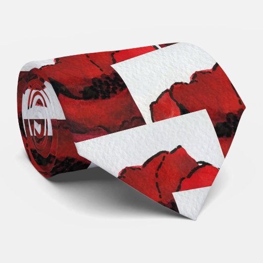 繰り返しパタ鮮やかーン赤い白い黒いケシ ネクタイ (ロール)