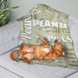 繰り返しペット名パターンセージ緑モダン白 フリースブランケット