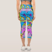 繰り返しモザイクの手描きパターンかわいい青 カプリレギンス (裏面)