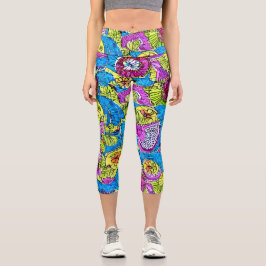 繰り返しモザイクの手描きパターンかわいい青 カプリレギンス