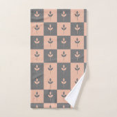 繰り返しモダンの葉のパターンはピンクとグレー バスタオルセット (ハンドタオル)