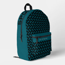 繰り返しモダンパターン黒ティール（緑がかった色） プリントバックパック