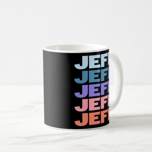 繰り返しモダン文字ジェフ コーヒーマグカップ (正面右)