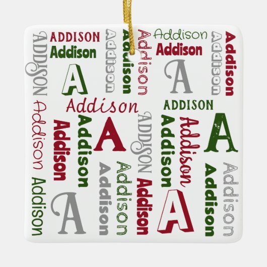 繰り返し名のイニシャル 男女兼用 パーソナライズされた セラミックオーナメント (正面)