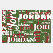 繰り返し名クリスマスレッド緑モダン白 ラッピングペーパーシート (正面)