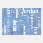 繰り返し名コーンフラワーブルーホワイトグレー ラッピングペーパーシート (正面)