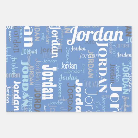 繰り返し名コーンフラワーブルーホワイトグレー ラッピングペーパーシート (正面)