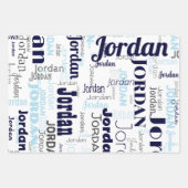 繰り返し名ネイビーブルーホワイトグレー ラッピングペーパーシート (正面3)