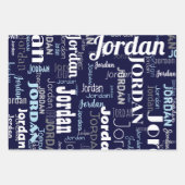 繰り返し名ネイビーブルーホワイトグレー ラッピングペーパーシート (正面)