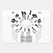 繰り返し名ハッピーバースデー(白黒) WPS ラッピングペーパーシート (正面2)