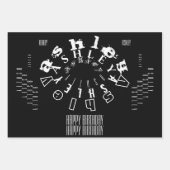 繰り返し名ハッピーバースデー(白黒) WPS ラッピングペーパーシート (正面)