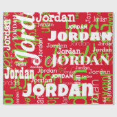 繰り返し名パターングリーンホワイトレッドクリスマス ラッピングペーパー (フラット)