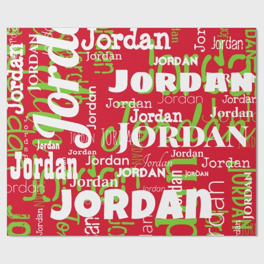 繰り返し名パターングリーンホワイトレッドクリスマス ラッピングペーパー (フラット)