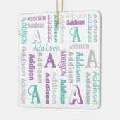 繰り返し名パーソナライズされたグレーパープルティール（緑がかった色） セラミックオーナメント (左)