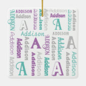 繰り返し名パーソナライズされたグレーパープルティール（緑がかった色） セラミックオーナメント (裏面)