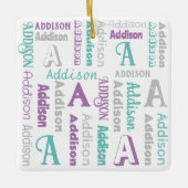 繰り返し名パーソナライズされたグレーパープルティール（緑がかった色） セラミックオーナメント (正面)