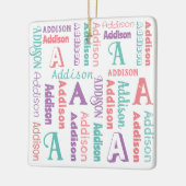 繰り返し名パーソナライズされたピンクパープルティール(緑がかった色) セラミックオーナメント (左)