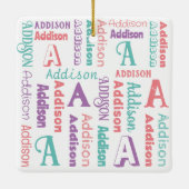 繰り返し名パーソナライズされたピンクパープルティール(緑がかった色) セラミックオーナメント (裏面)