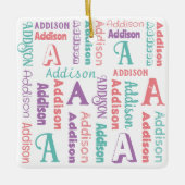 繰り返し名パーソナライズされたピンクパープルティール(緑がかった色) セラミックオーナメント (正面)