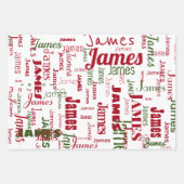 繰り返し名パーソナライズされた白(緑) ラッピングペーパーシート (正面2)