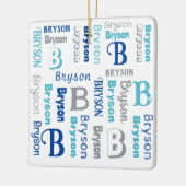 繰り返し名パーソナライズされたNavy Blue Gray セラミックオーナメント (左)