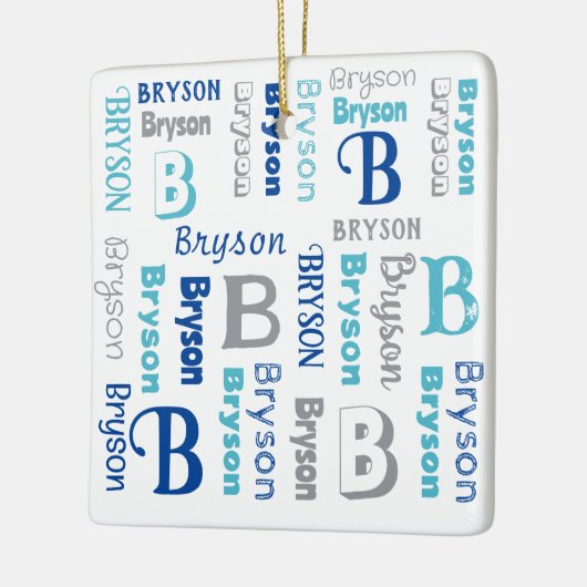 繰り返し名パーソナライズされたNavy Blue Gray セラミックオーナメント (左)
