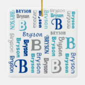 繰り返し名パーソナライズされたNavy Blue Gray セラミックオーナメント (裏面)