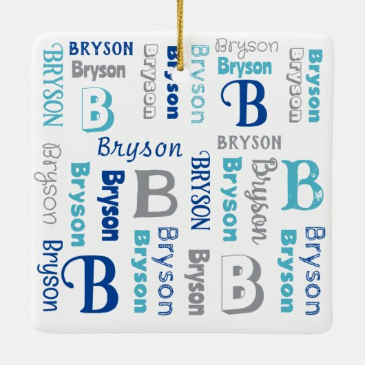 繰り返し名パーソナライズされたNavy Blue Gray セラミックオーナメント (裏面)