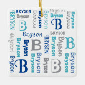 繰り返し名パーソナライズされたNavy Blue Gray セラミックオーナメント (正面)