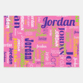 繰り返し名パープルピンクチャートルーズグリーン ラッピングペーパーシート (正面2)