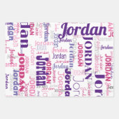 繰り返し名ピンクと紫の誕生日 ラッピングペーパーシート (正面3)