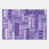 繰り返し名ピンクと紫の誕生日 ラッピングペーパーシート (正面2)