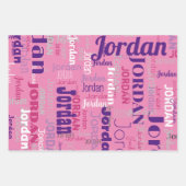 繰り返し名ピンクと紫の誕生日 ラッピングペーパーシート (正面)