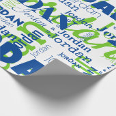 繰り返し名モダン青緑のフォントパターン ラッピングペーパー (角)