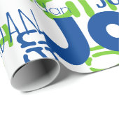 繰り返し名モダン青緑のフォントパターン ラッピングペーパー (ロールコーナー)