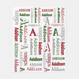 繰り返し名前とイニシャル男女兼用クリスマス フリースブランケット