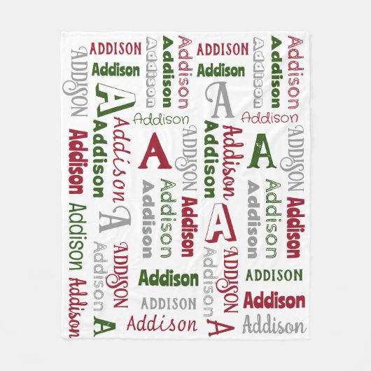 繰り返し名前とイニシャル男女兼用クリスマス フリースブランケット (正面)