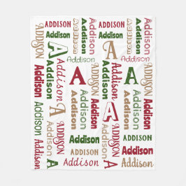 繰り返し名前とイニシャル男女兼用クリスマス フリースブランケット