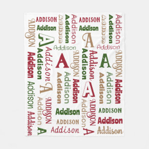 繰り返し名前とイニシャル男女兼用クリスマス フリースブランケット