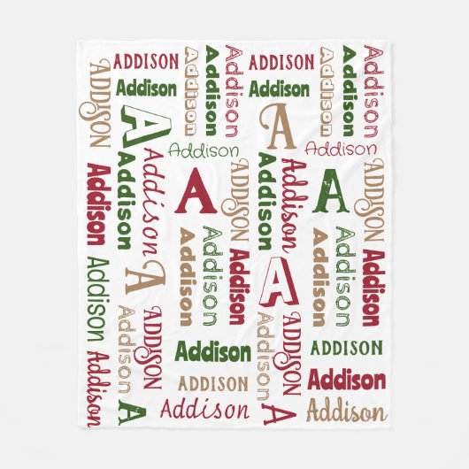 繰り返し名前とイニシャル男女兼用クリスマス フリースブランケット (正面)