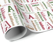 繰り返し名前とイニシャル男女兼用クリスマス ラッピングペーパー (ロールコーナー)