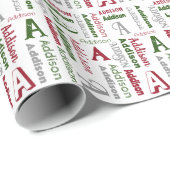 繰り返し名前とイニシャル男女兼用クリスマス ラッピングペーパー (ロールコーナー)