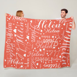 繰り返し名前とハートはオレンジ色 フリースブランケット