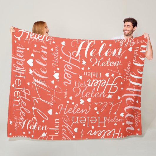 繰り返し名前とハートはオレンジ色 フリースブランケット (インサイチュ)