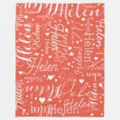 繰り返し名前とハートはオレンジ色 フリースブランケット (正面)