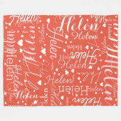 繰り返し名前とハートはオレンジ色 フリースブランケット (正面(横))