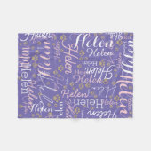 繰り返し名前と犬のポーの周回巻き毛 フリースブランケット (正面(横))