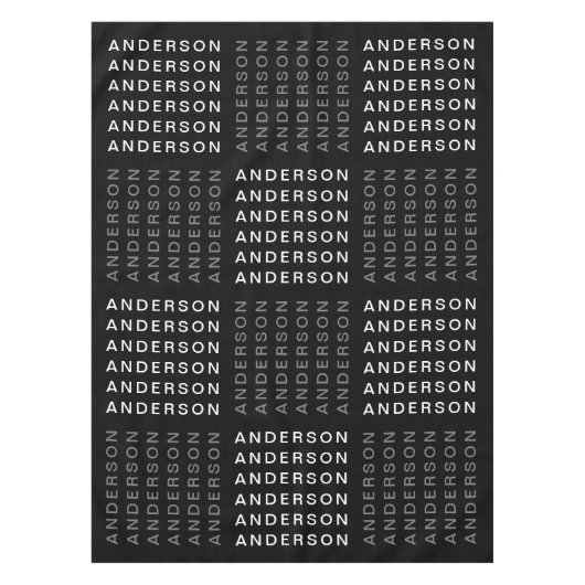 繰り返し名前または単語パターン灰色の白黒 テーブルクロス (正面)